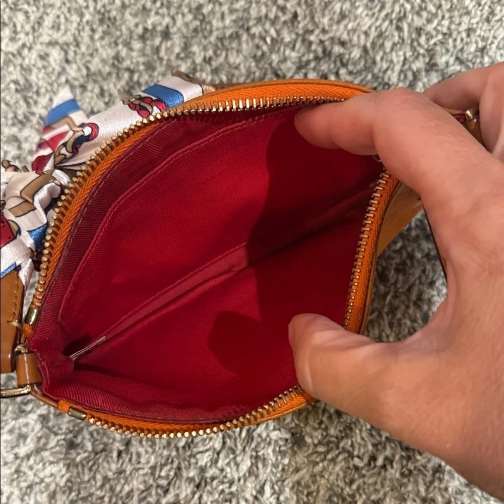 Dooney & Bourke Vibrant Orange Wristlet wallet bag designer purse vintage scarf